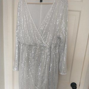 Shein Curve Silver Sequin Wrap Dress XXL